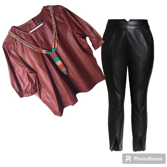 NEW LEATHER TOP WHO WHAT WEAR IN MARRÓN COLOR - Picture 8 of 9